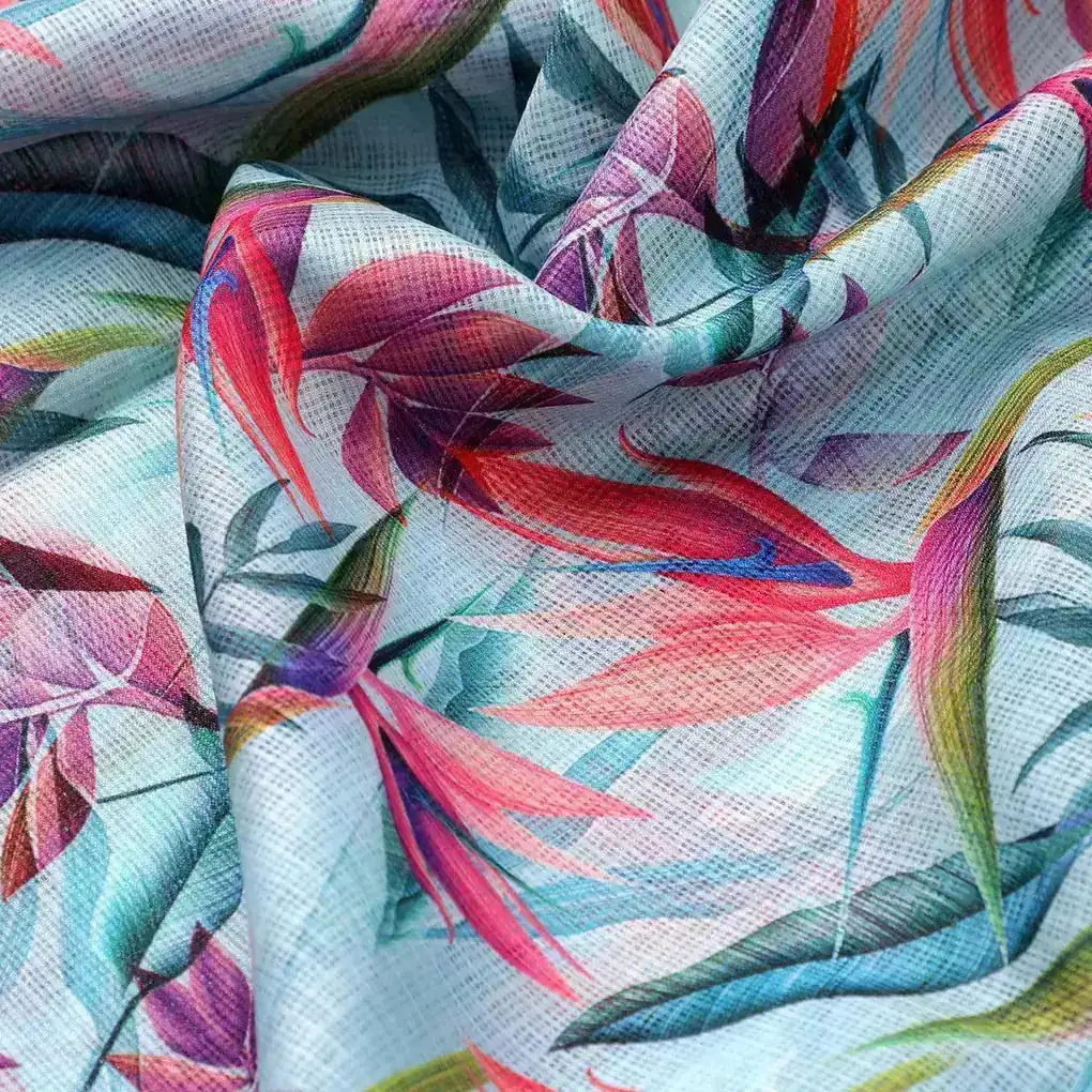 Large Leaves Digital Printed Kota Doria Fabric - Image 3