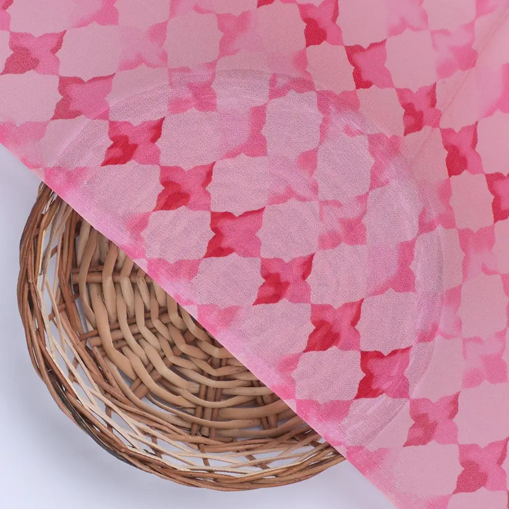 Lattice Star Patterns Digital Printed Fabric - Pure Georgette - Image 2