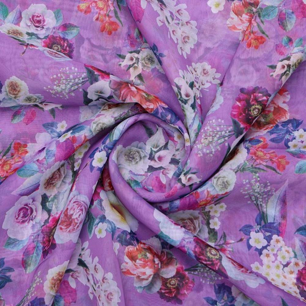 Lavender Dreams Floral Printed Sheer Organza Fabric - Image 3