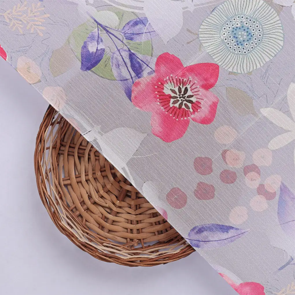 Lavender Floral & Kiwi Print Lustrous Chinon Fabric - Image 3