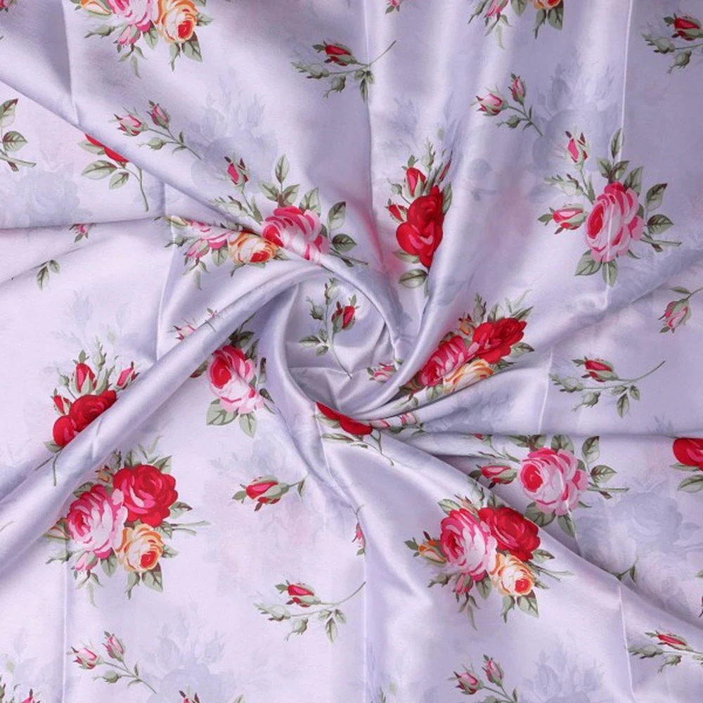 Lavender Japan Satin with Red & Pink Rose Floral Print - Image 3