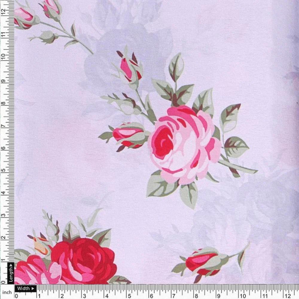 Lavender Japan Satin with Red & Pink Rose Floral Print - Image 4