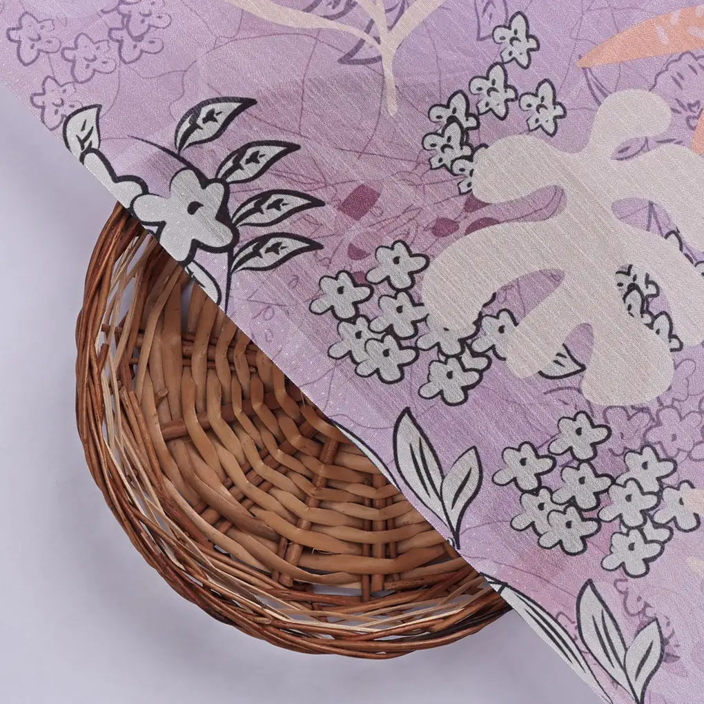 Lavender Tropical Floral and Leafy Print Chinon Fabric - Image 2