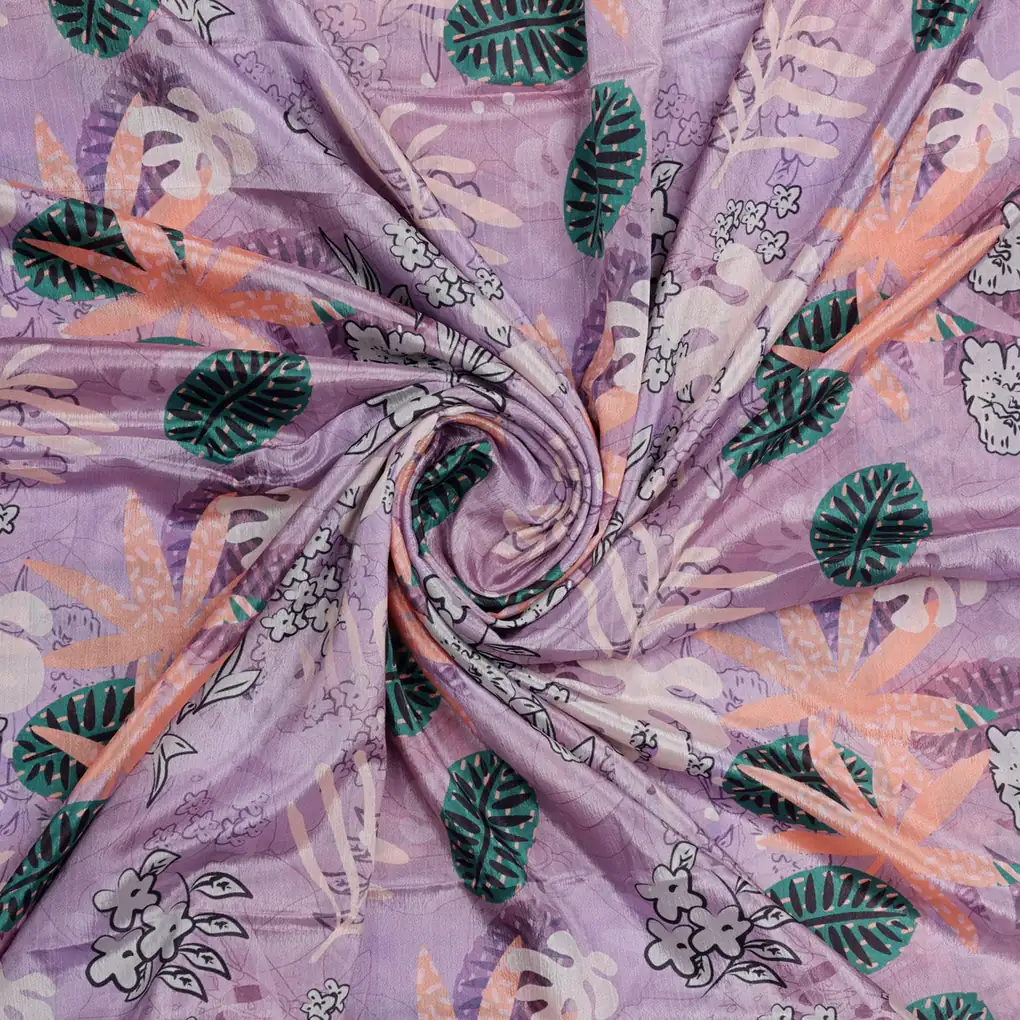 Lavender Tropical Floral and Leafy Print Chinon Fabric - Image 3