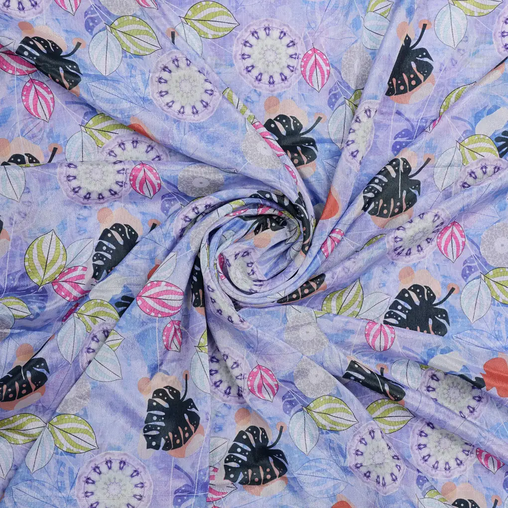 Lavender Tropical & Mandala Print Chinon Fabric - Image 2