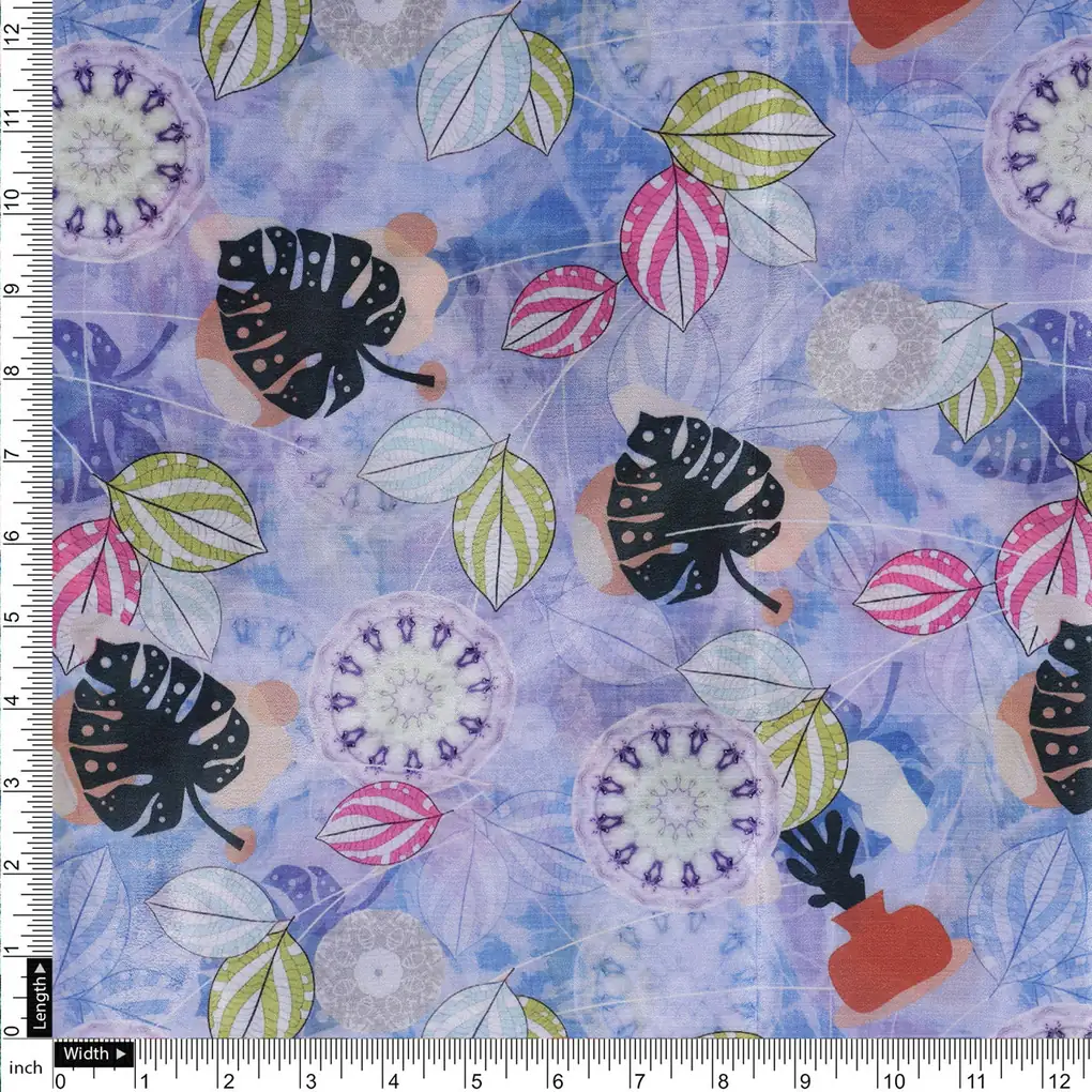 Lavender Tropical & Mandala Print Chinon Fabric - Image 4