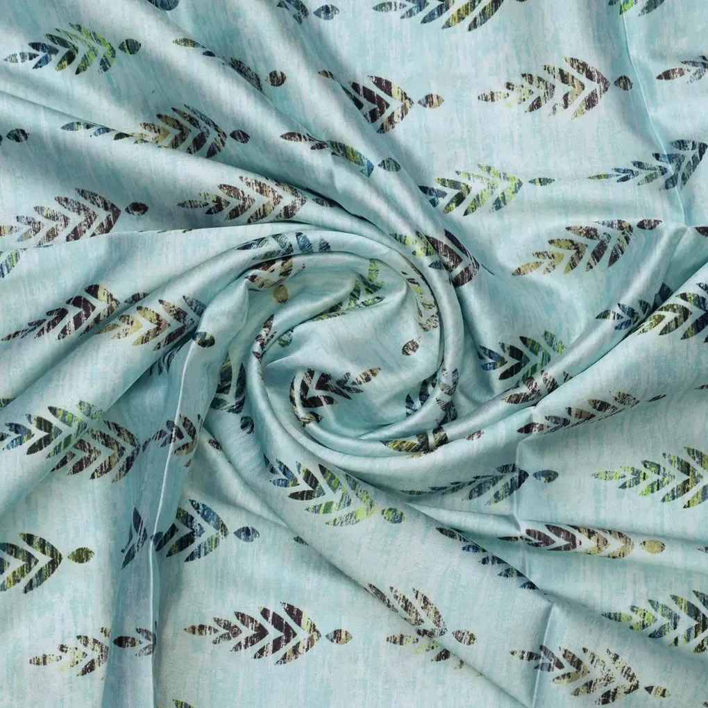 Leaf Print Satin Fabric - Image 3