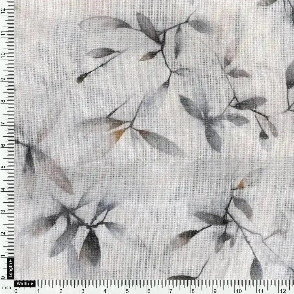 Leaves Laying Over Whilte Base Digital Printed Kota Doria Fabric - Image 4