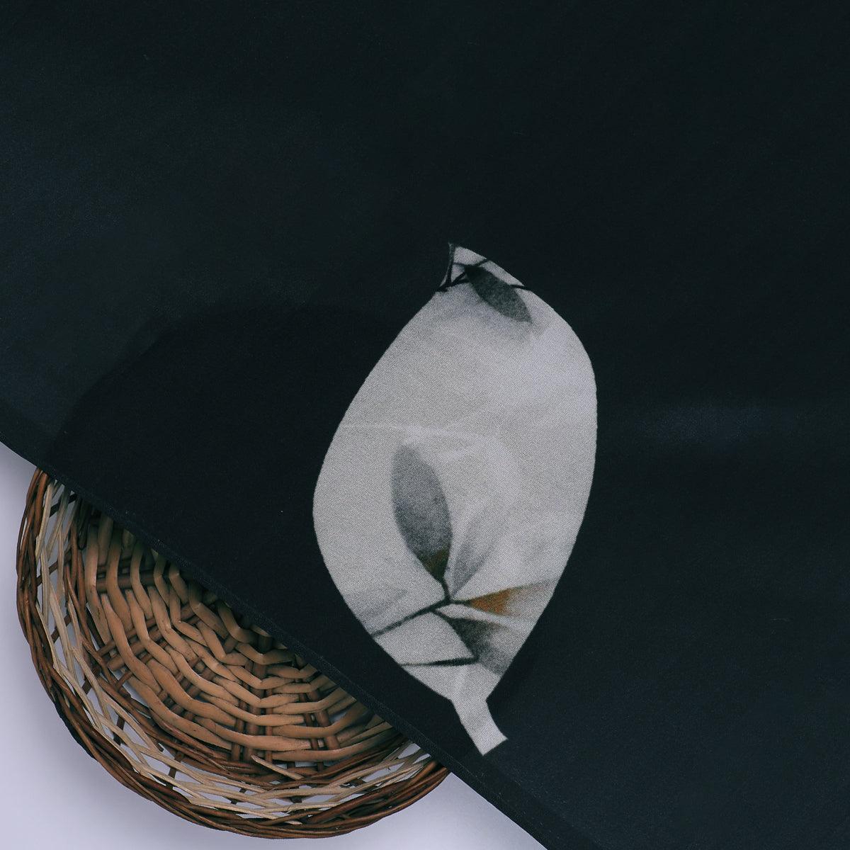 Leaves Print On Dark Grey Base Digital Printed Fabric - Image 2