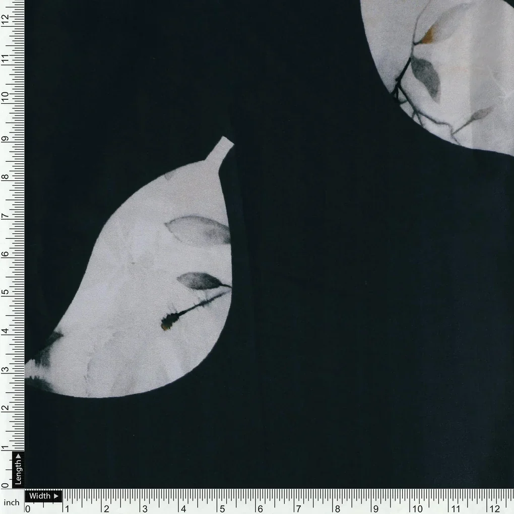 Leaves Print On Dark Grey Base Digital Printed Fabric - Image 4