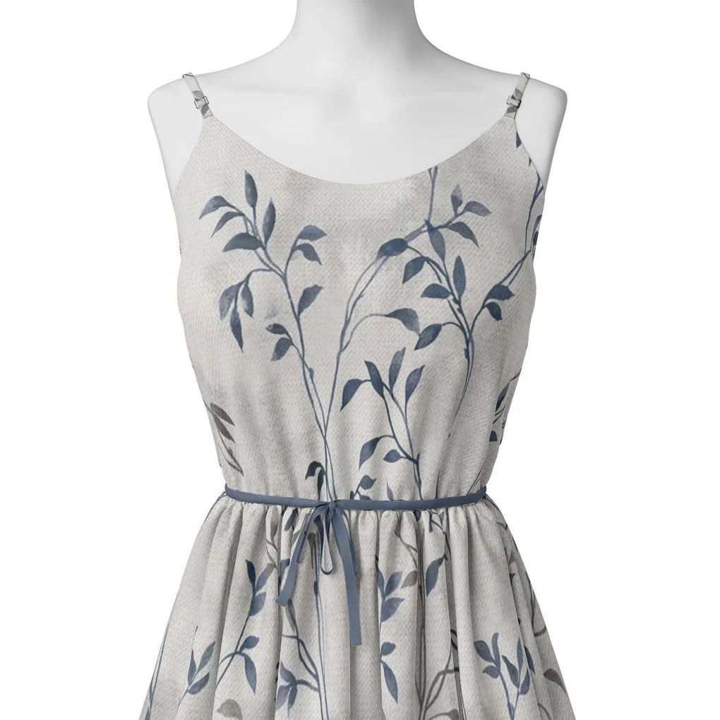 Leaves Vines Over Dusty Grey Base Digital Printed Fabric - Image 2
