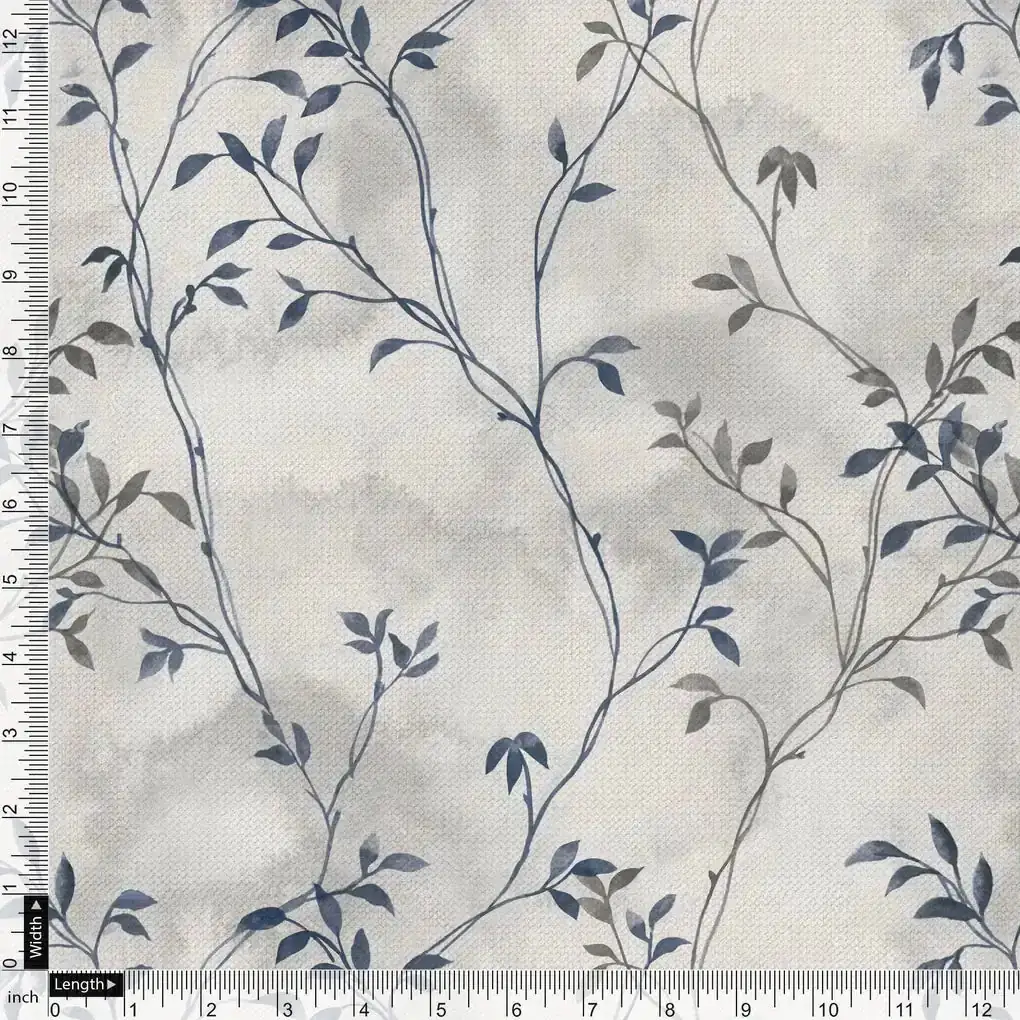 Leaves Vines Over Dusty Grey Base Digital Printed Fabric - Image 4