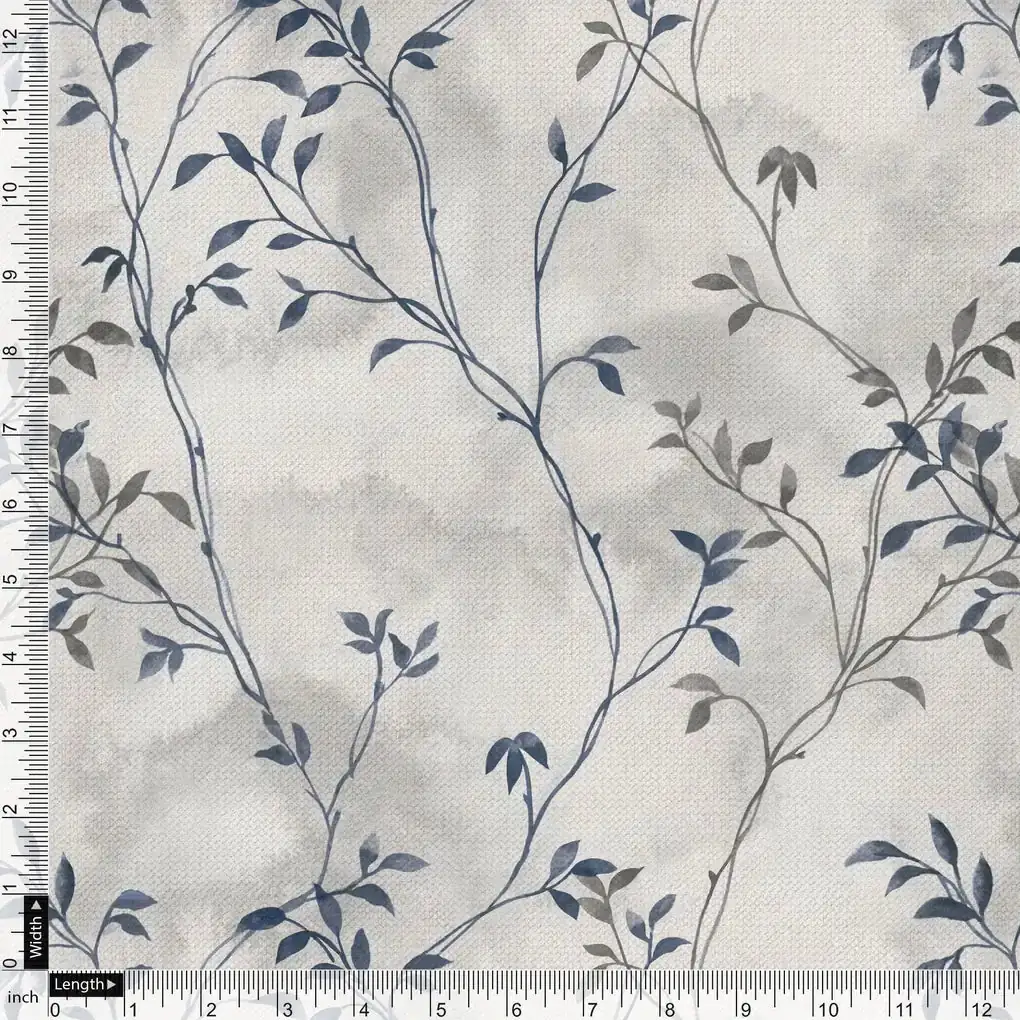 Leaves Vines Over Dusty Grey Base Digital Printed Fabric - Image 4