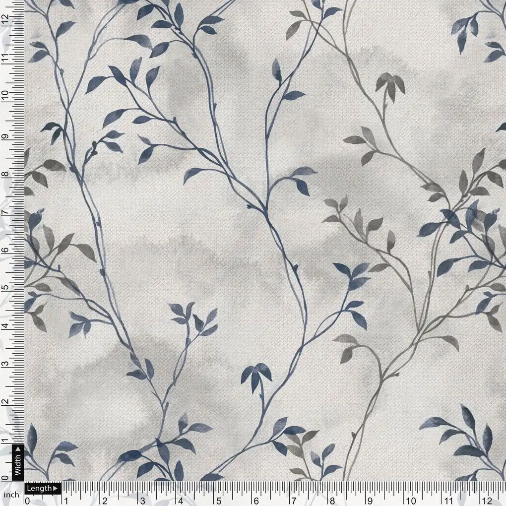 Leaves Vines Over Dusty Grey Base Digital Printed Fabric - Image 4