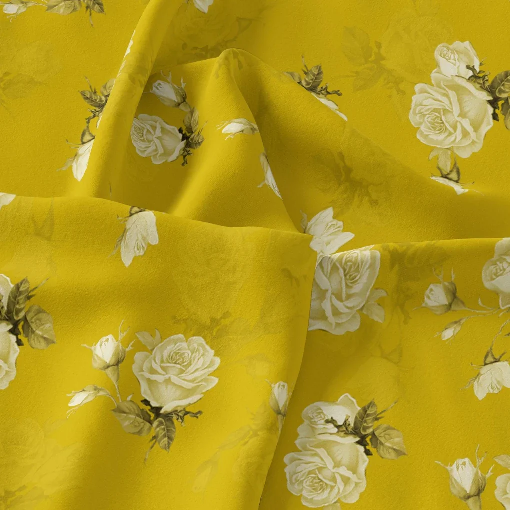 Lemon Yellow Flower Allover Digital Printed Fabric - Image 3