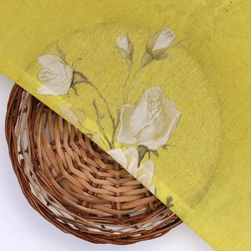 Lemon Yellow Flower Allover Digital Printed Fabric - Kora Silk - Image 2