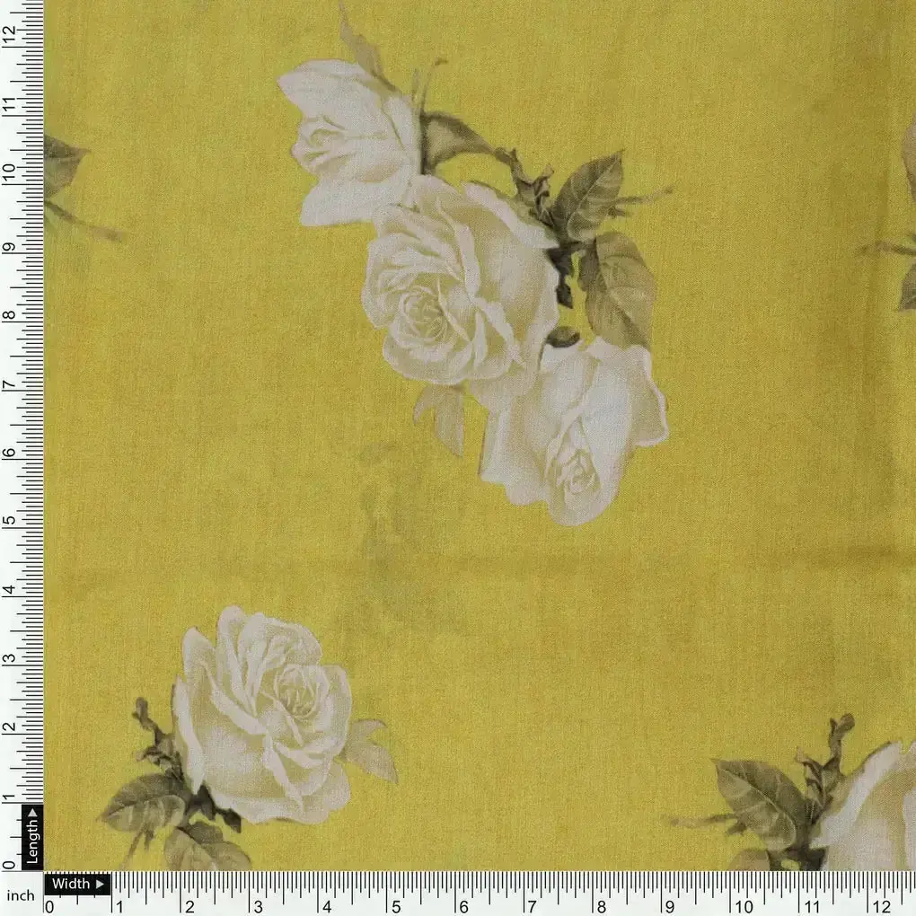 Lemon Yellow Flower Allover Digital Printed Fabric - Kora Silk - Image 4