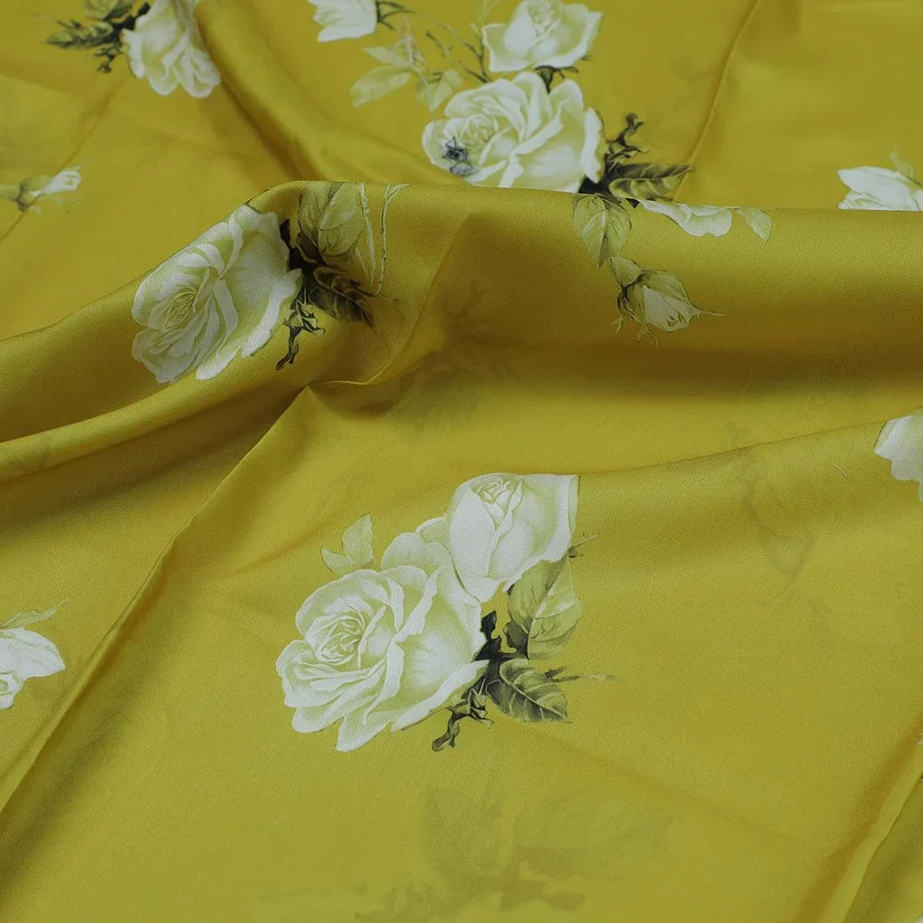 Lemon Yellow Flower Allover Digital Printed Fabric - Muslin - Image 3