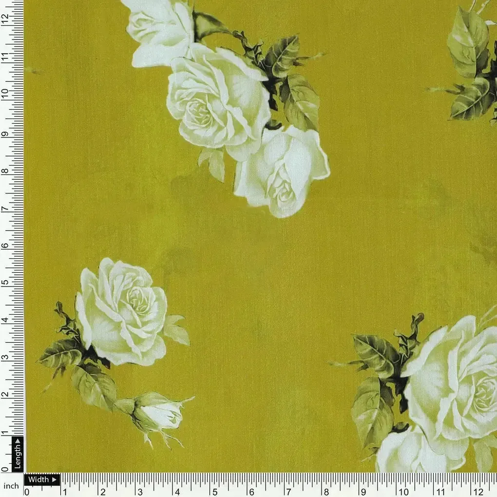 Lemon Yellow Flower Allover Digital Printed Fabric - Muslin - Image 4