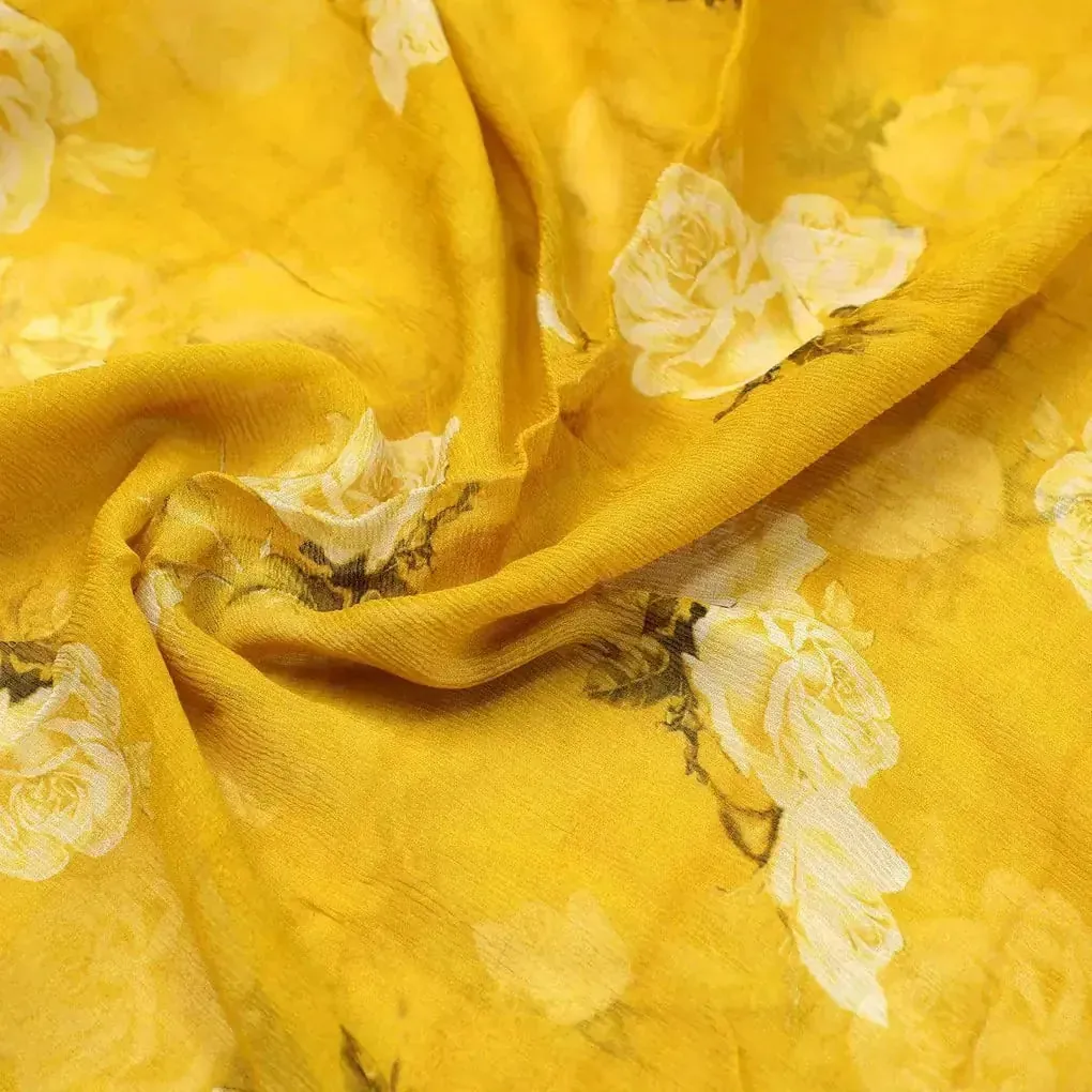 Lemon Yellow Flower Allover Digital Printed Fabric - Pure Chiffon - Image 3