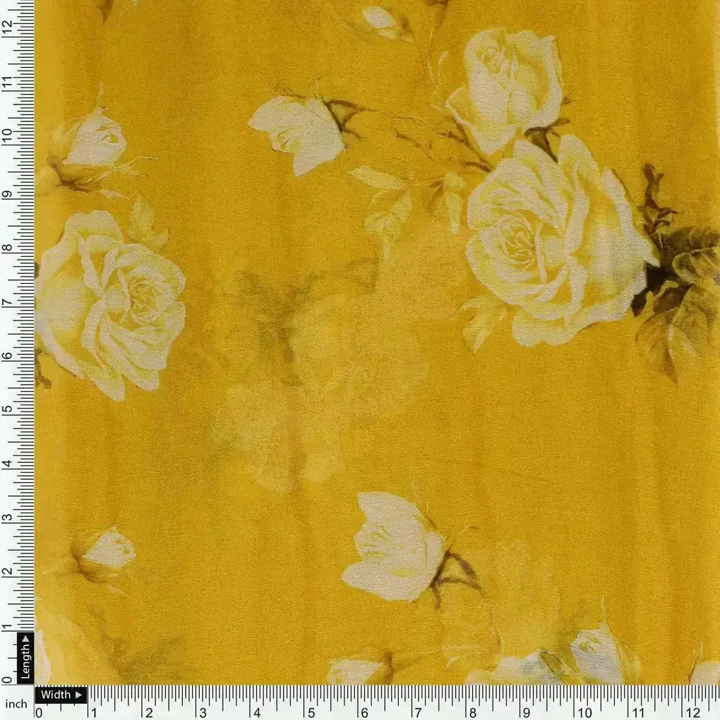 Lemon Yellow Flower Allover Digital Printed Fabric - Pure Chiffon - Image 4
