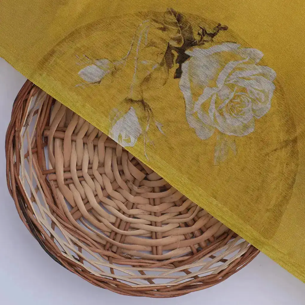 Lemon Yellow Flower Allover Digital Printed Fabric - Pure Chinon - Image 2