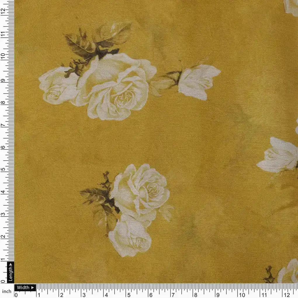 Lemon Yellow Flower Allover Digital Printed Fabric - Pure Chinon - Image 4