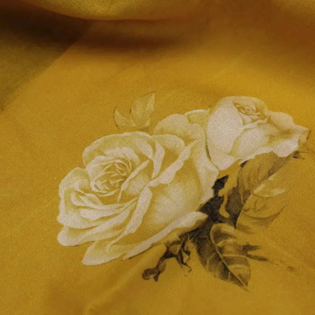 Lemon Yellow Flower Allover Digital Printed Fabric - Pure Cotton - Image 3