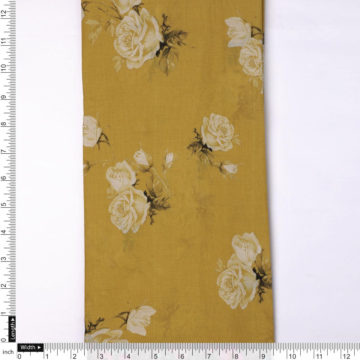 Lemon Yellow Flower Allover Digital Printed Fabric - Pure Cotton - Image 4
