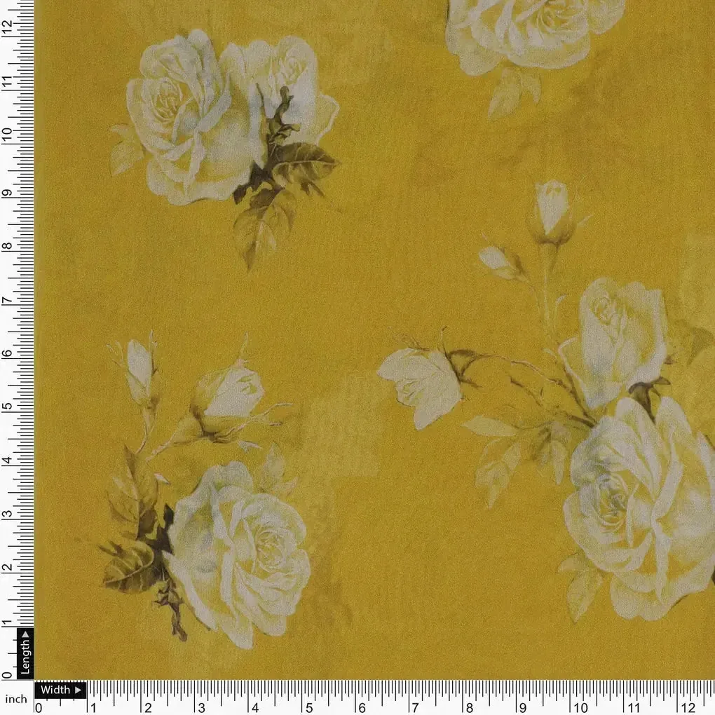 Lemon Yellow Flower Allover Digital Printed Fabric - Pure Georgette - Image 4