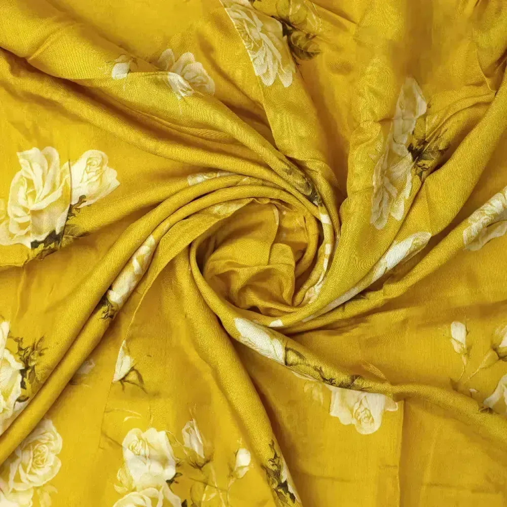 Lemon Yellow Flower Allover Digital Printed Fabric - Pure Muslin - Image 2