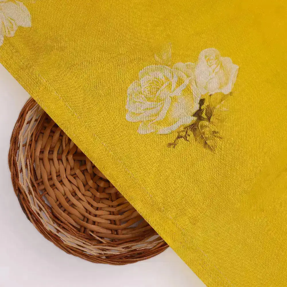 Lemon Yellow Flower Allover Digital Printed Fabric - Pure Muslin - Image 3