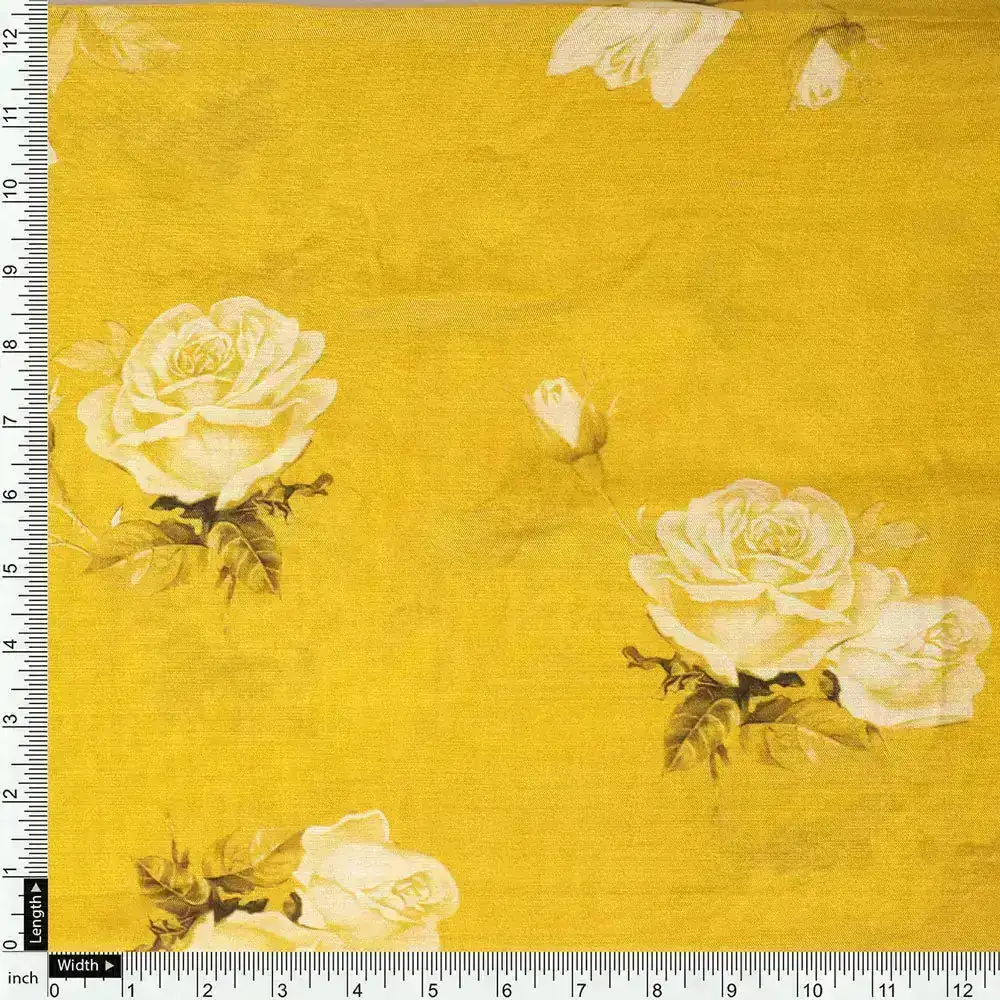 Lemon Yellow Flower Allover Digital Printed Fabric - Pure Muslin - Image 4