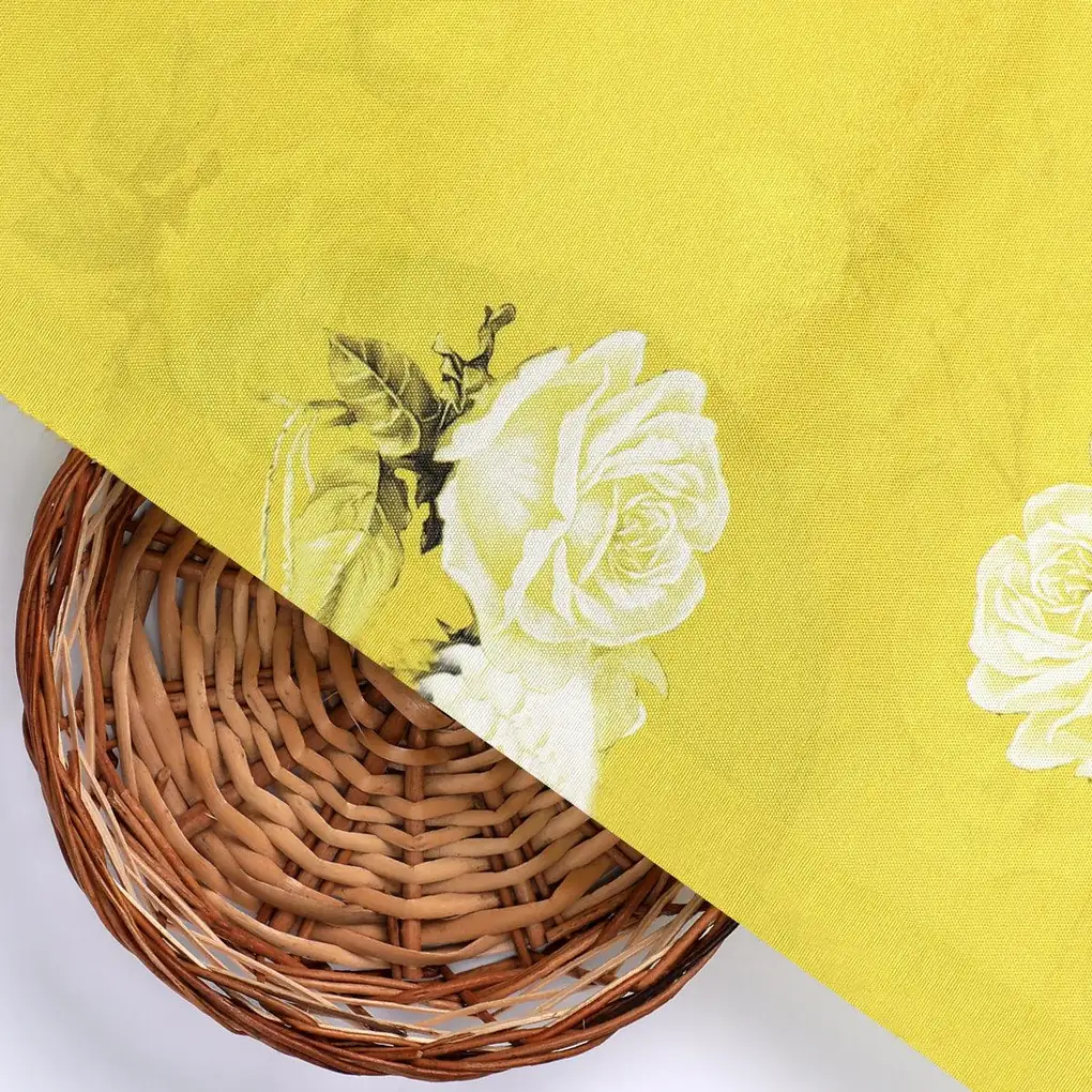 Lemon Yellow Flower Allover Digital Printed Fabric - Rayon - Image 2