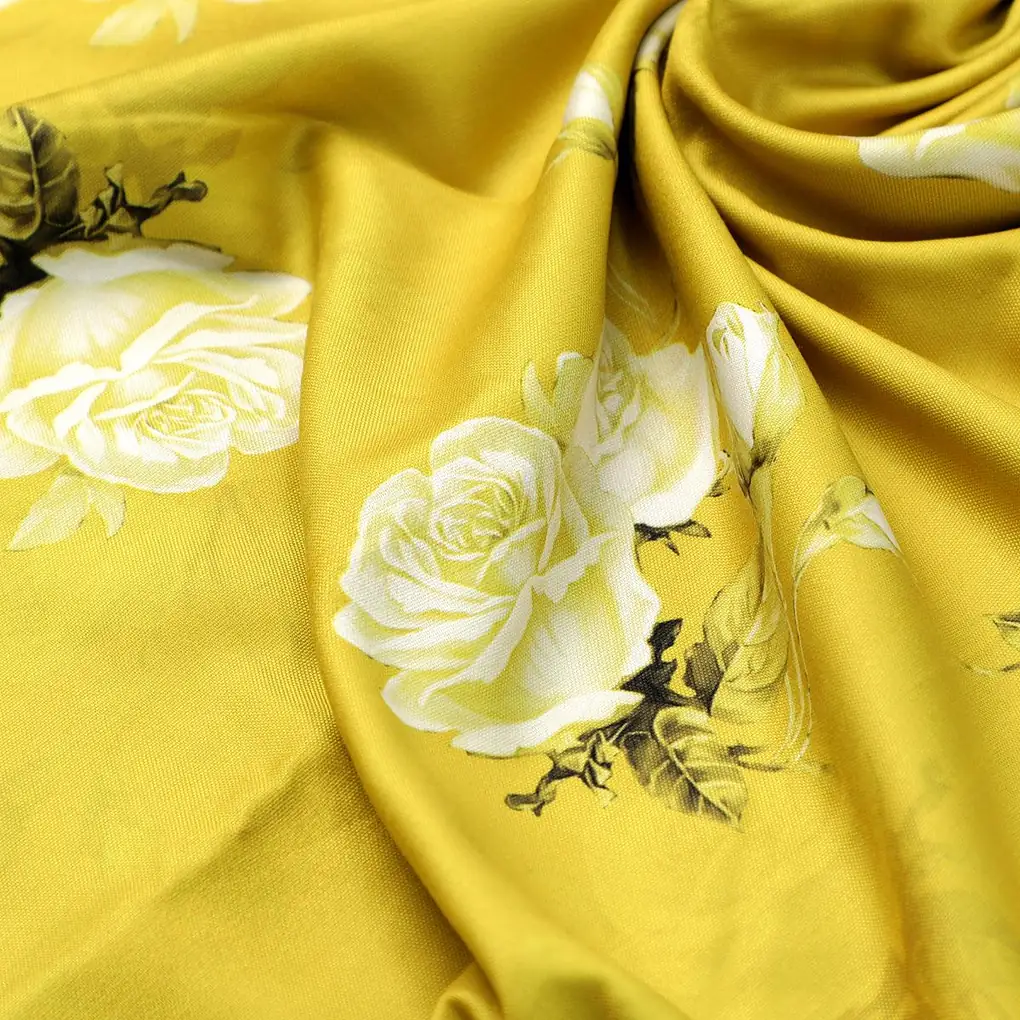 Lemon Yellow Flower Allover Digital Printed Fabric - Rayon - Image 3