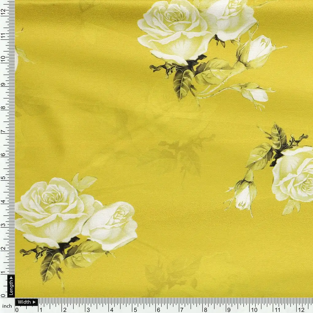 Lemon Yellow Flower Allover Digital Printed Fabric - Rayon - Image 4