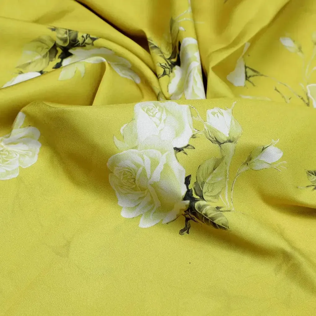 Lemon Yellow Flower Allover Digital Printed Fabric - Crepe - Image 3