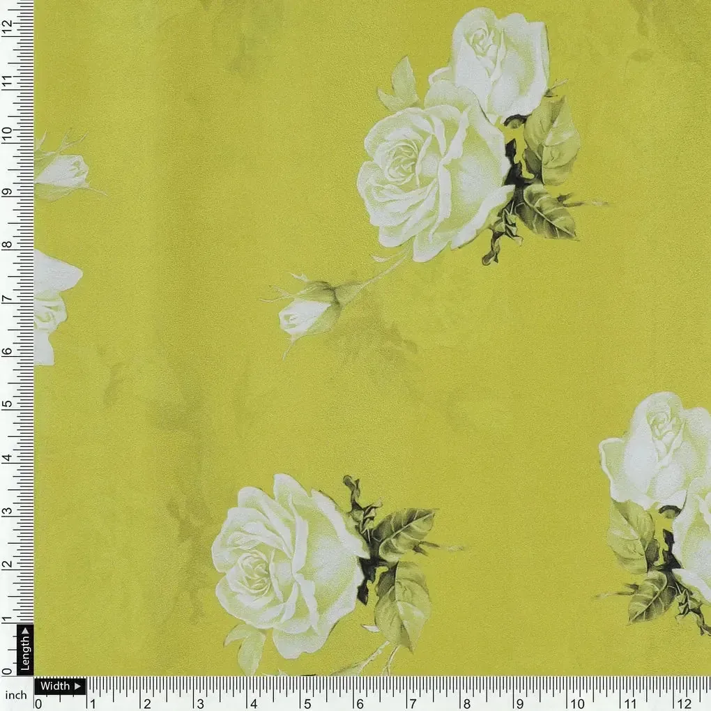 Lemon Yellow Flower Allover Digital Printed Fabric - Crepe - Image 4