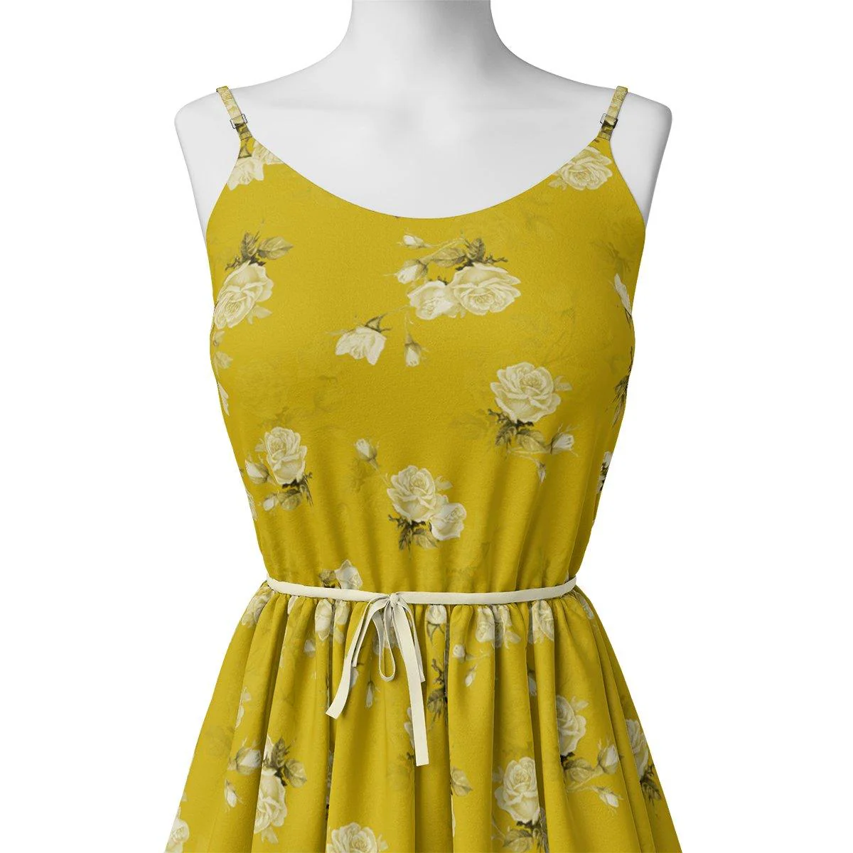 Lemon Yellow Flower Allover Digital Printed Fabric - Tusser Silk - Image 2