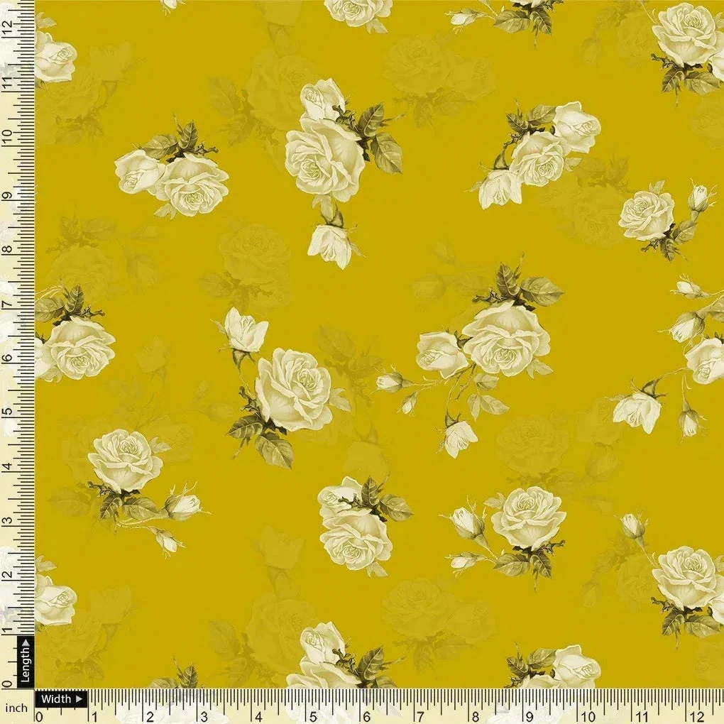 Lemon Yellow Flower Allover Digital Printed Fabric - Tusser Silk - Image 4