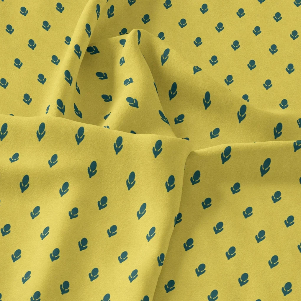 Lemon Yellow Small And Single Motif Allover Digital Printed Fabric - Image 3