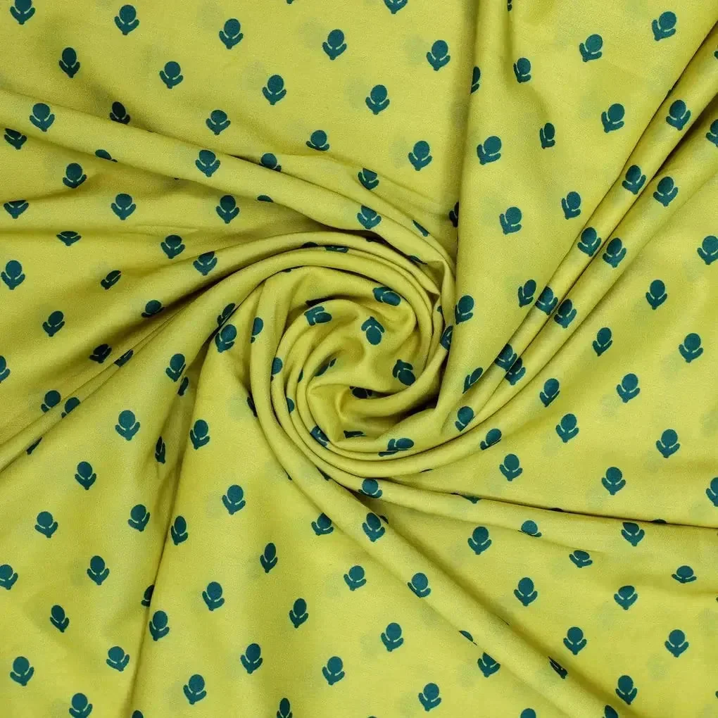 Lemon Yellow Small And Single Motif Allover Digital Printed Fabric - Muslin - Image 3