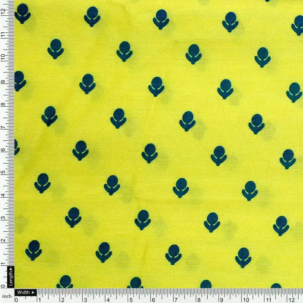 Lemon Yellow Small And Single Motif Allover Digital Printed Fabric - Muslin - Image 4