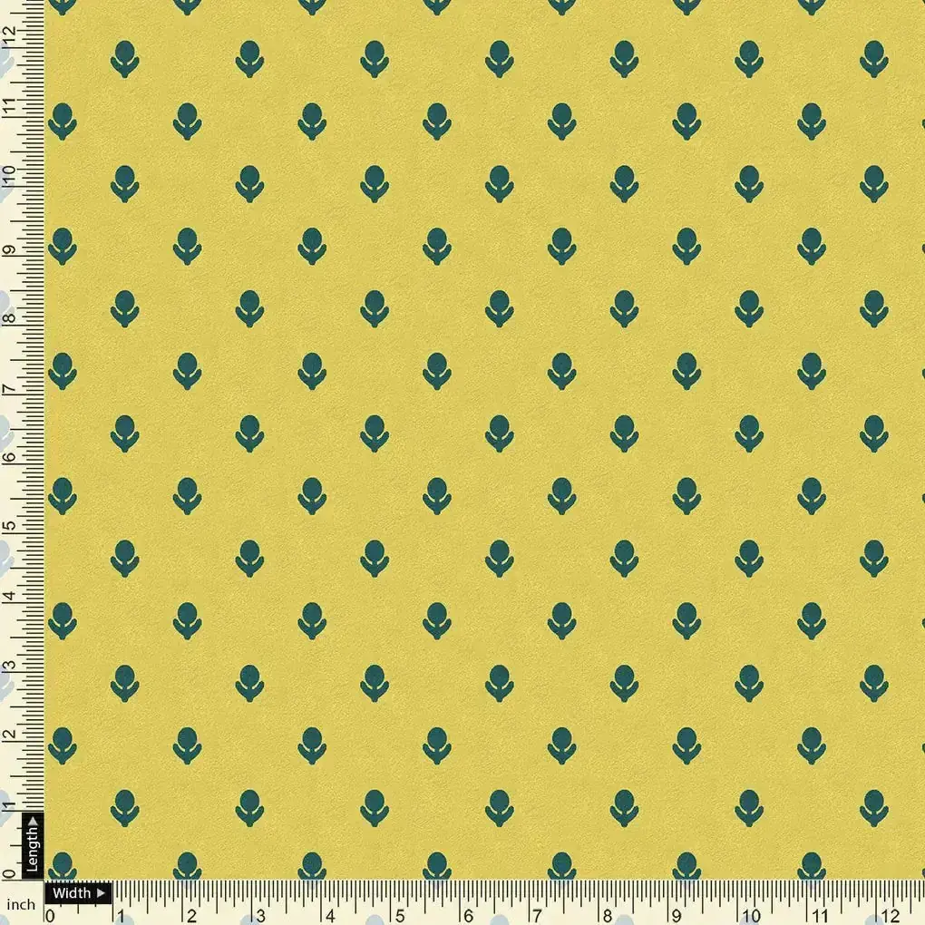 Lemon Yellow Small And Single Motif Allover Digital Printed Fabric - Pure Chinon - Image 4