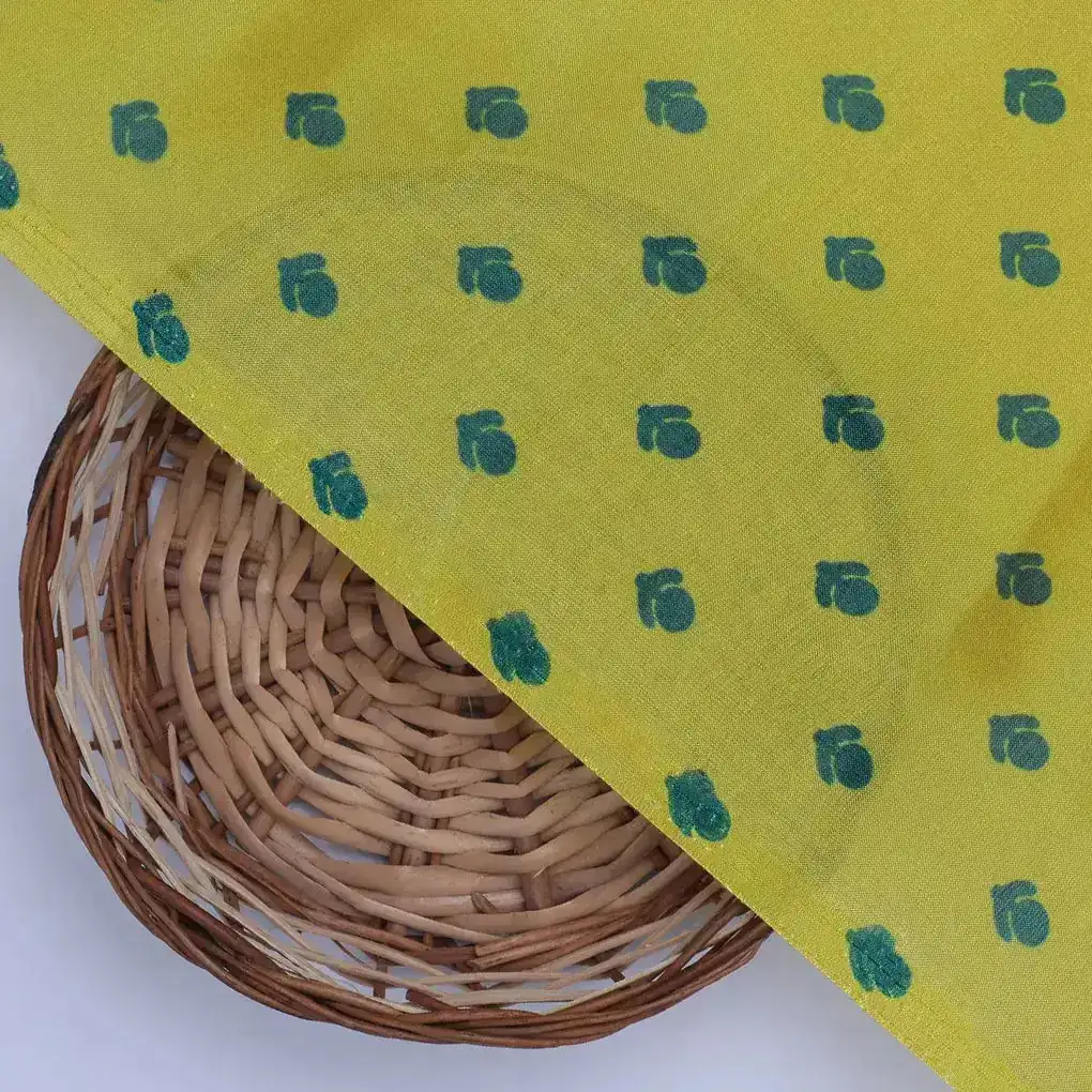 Lemon Yellow Small And Single Motif Allover Digital Printed Fabric - Pure Muslin - Image 2