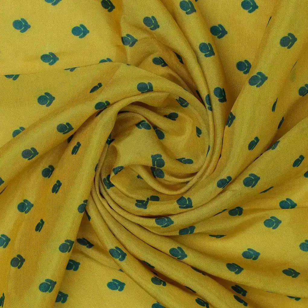 Lemon Yellow Small And Single Motif Allover Digital Printed Fabric - Pure Muslin - Image 3