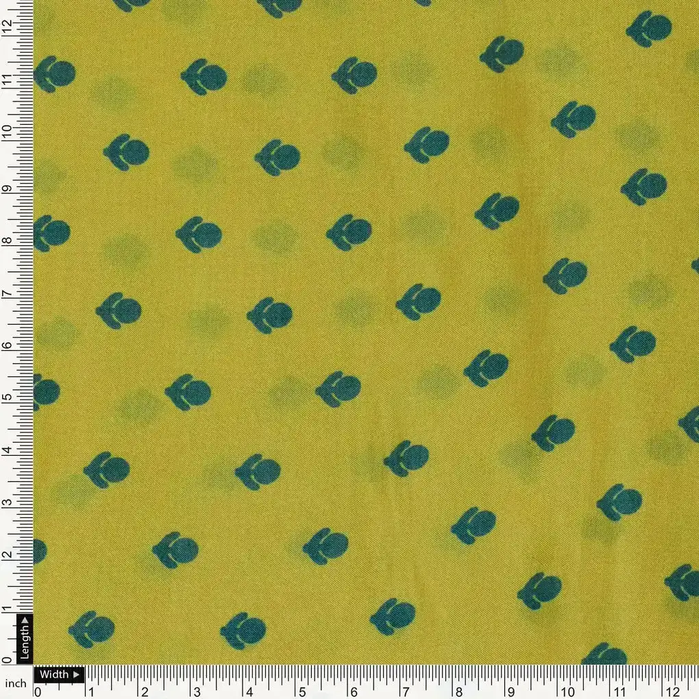Lemon Yellow Small And Single Motif Allover Digital Printed Fabric - Pure Muslin - Image 4