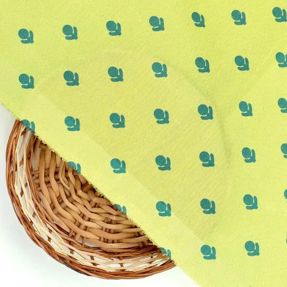 Lemon Yellow Small And Single Motif Allover Digital Printed Fabric - Crepe - Image 2