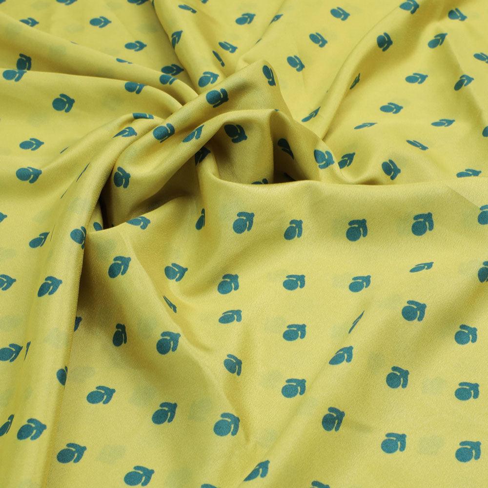 Lemon Yellow Small And Single Motif Allover Digital Printed Fabric - Crepe - Image 3