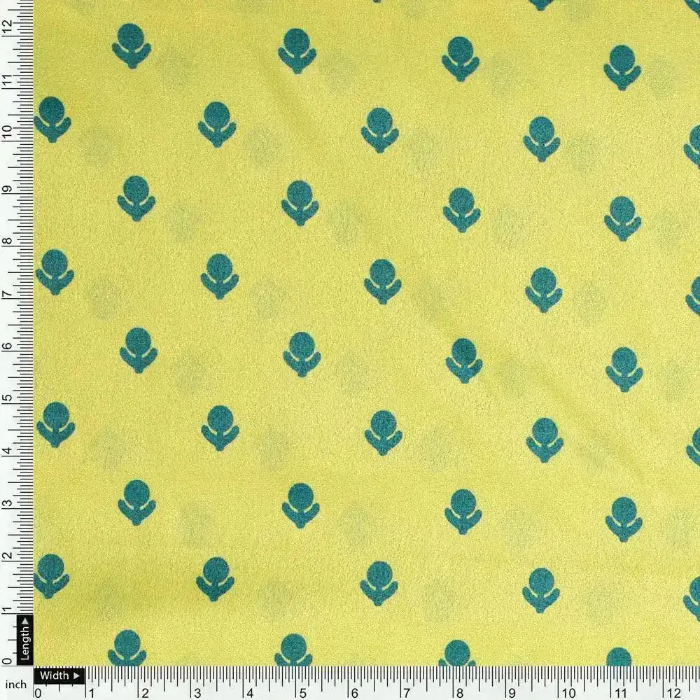 Lemon Yellow Small And Single Motif Allover Digital Printed Fabric - Crepe - Image 4